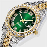 ICED HUNTER GREEN DIAL IN GOLD & WHITE SILVER