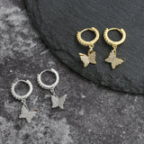 ICED BUTTERFLY DANGLE EARRINGS [18K GOLD)