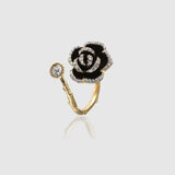 WOMENS ADJUSTABLE ICED BLACK RED ROSE RING - Malvos