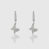 WOMENS ICED BUTTERFLY DANGLE EARRINGS [WHITE GOLD) - Malvos