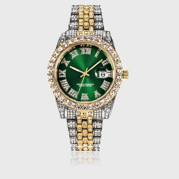 ICED HUNTER GREEN DIAL IN GOLD & WHITE SILVER