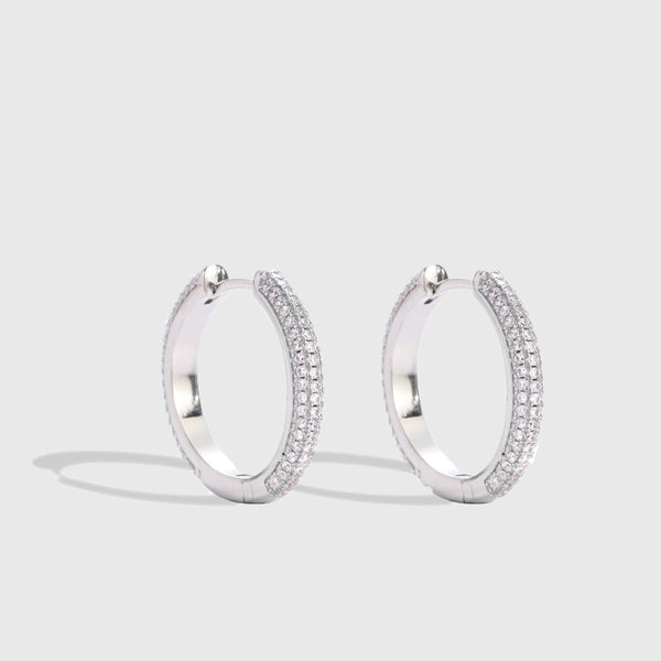WOMENS ICED HOOP EARRINGS [18K WHITE GOLD]