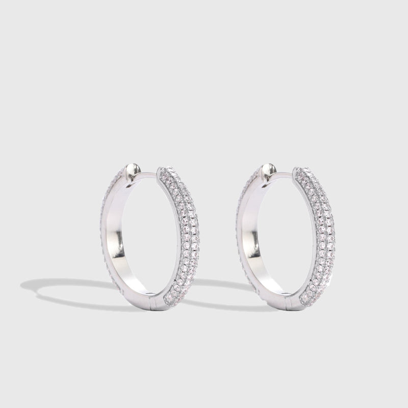 WOMENS ICED HOOP EARRINGS [18K WHITE GOLD]