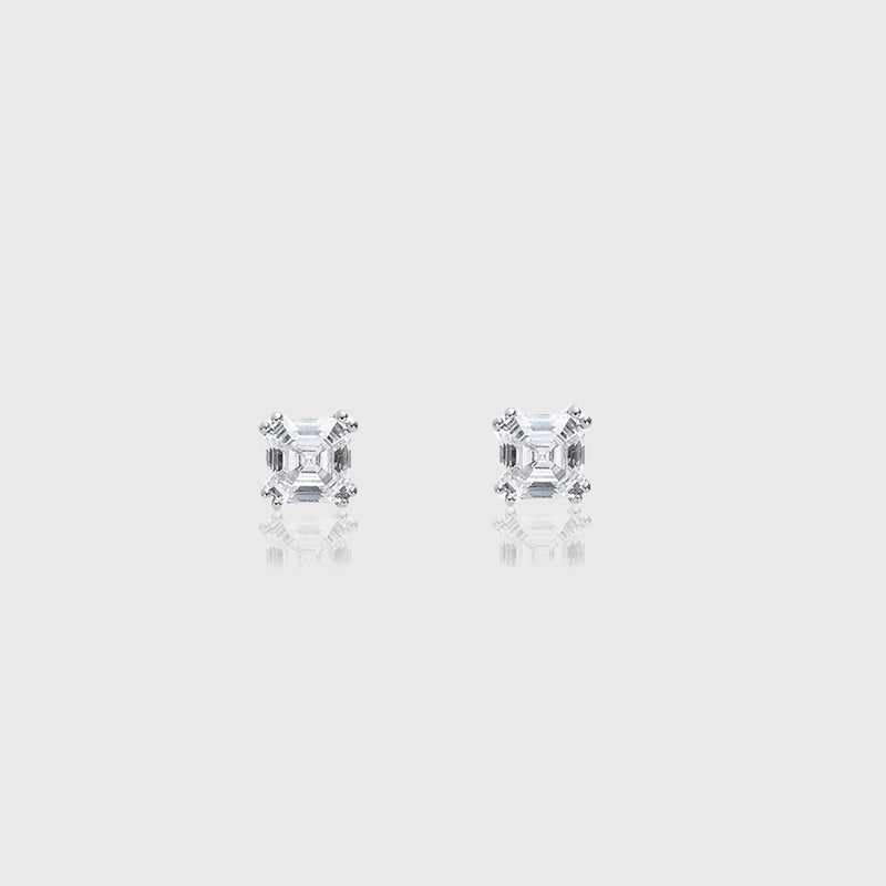 SQUARE CUT STUD EARRINGS [18K WHITE GOLD]