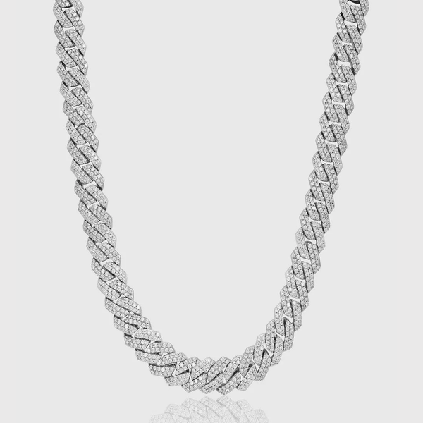 ICED DIAMOND PRONG CUBAN CHAIN [18K WHITE GOLD] 14MM