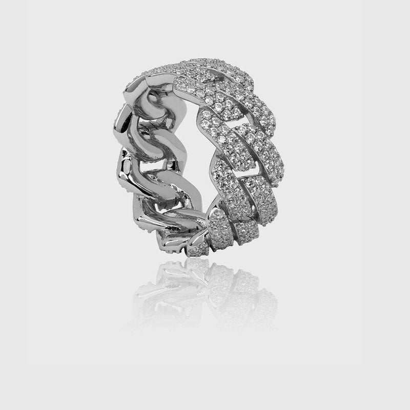 ICED DIAMOND PRONG CUBAN RING [18K WHITE GOLD]