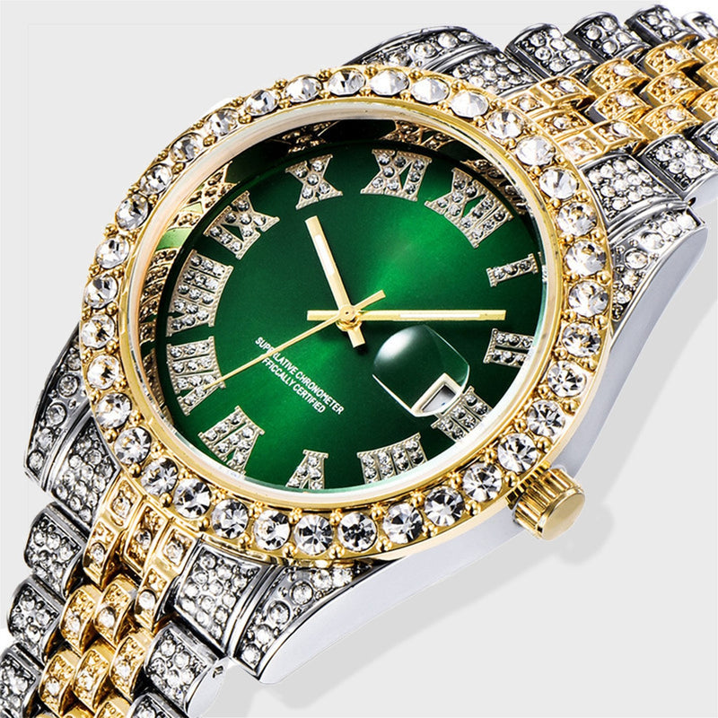 ICED HUNTER GREEN DIAL IN GOLD & WHITE SILVER