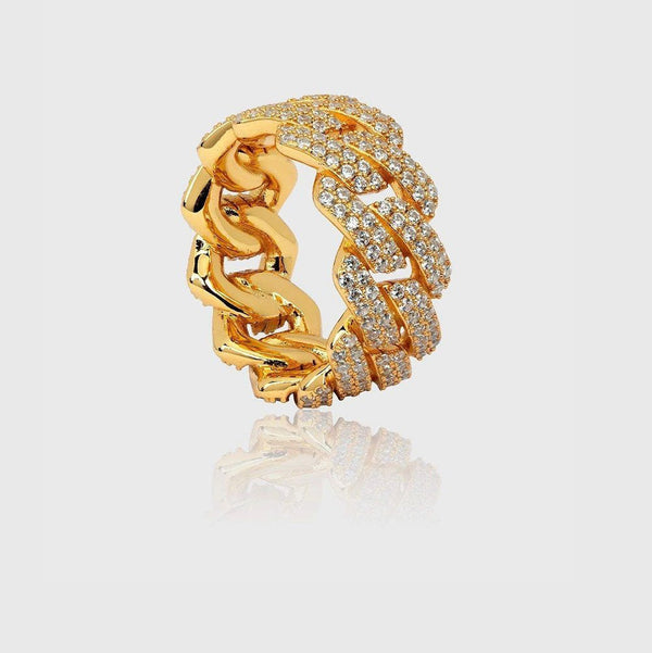 ICED DIAMOND PRONG CUBAN RING [18K GOLD]