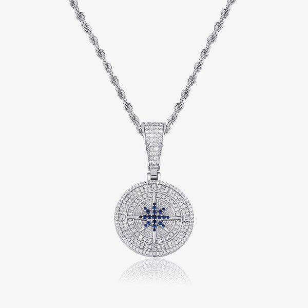 ICED DIAMOND COMPASS PENDANT [18K WHITE GOLD]