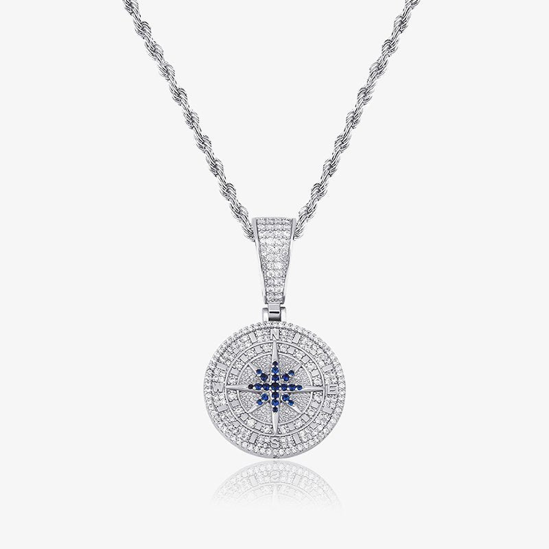 ICED DIAMOND COMPASS PENDANT [18K WHITE GOLD]
