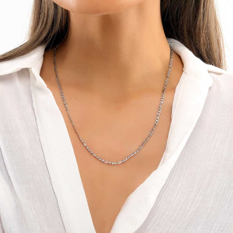 WOMENS FIGARO CHAIN 3MM [18K WHITE GOLD]