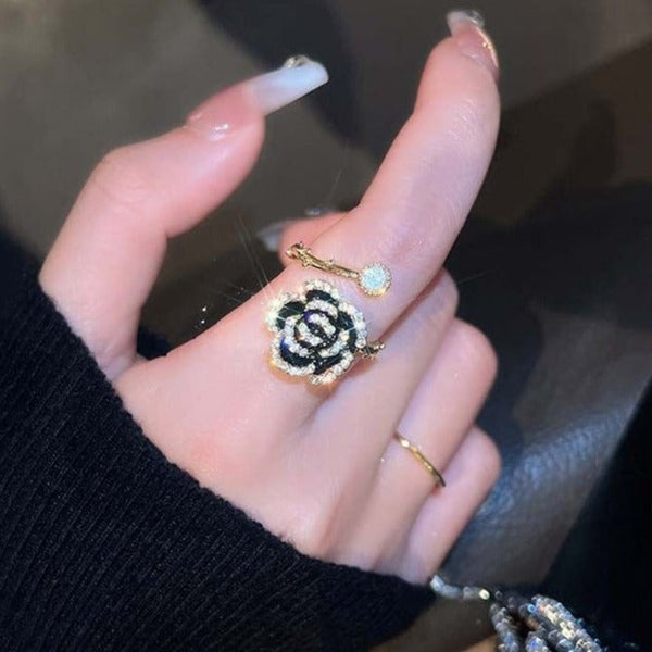 FROZEN NOIR & SCARLET ROSE RING (ADJUSTABLE)