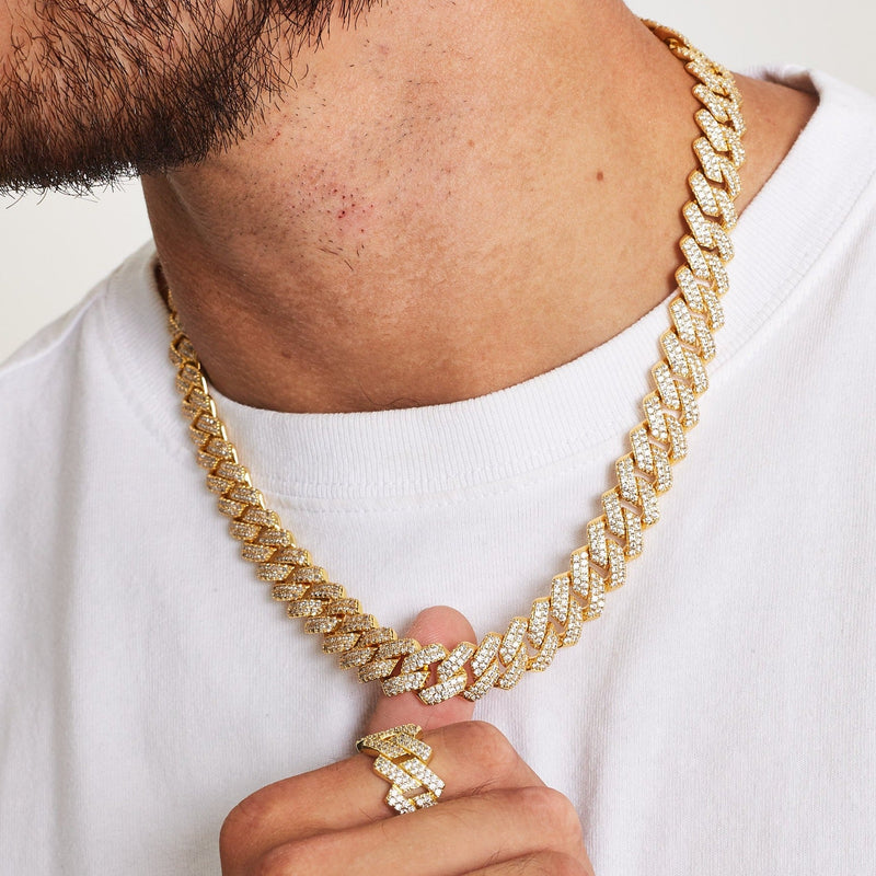 ICED DIAMOND PRONG CUBAN CHAIN [18K GOLD] 14MM