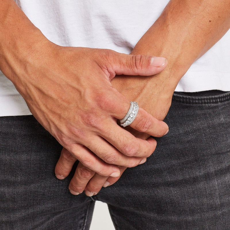 THREE ROW DIAMOND RING [18K WHITE GOLD]