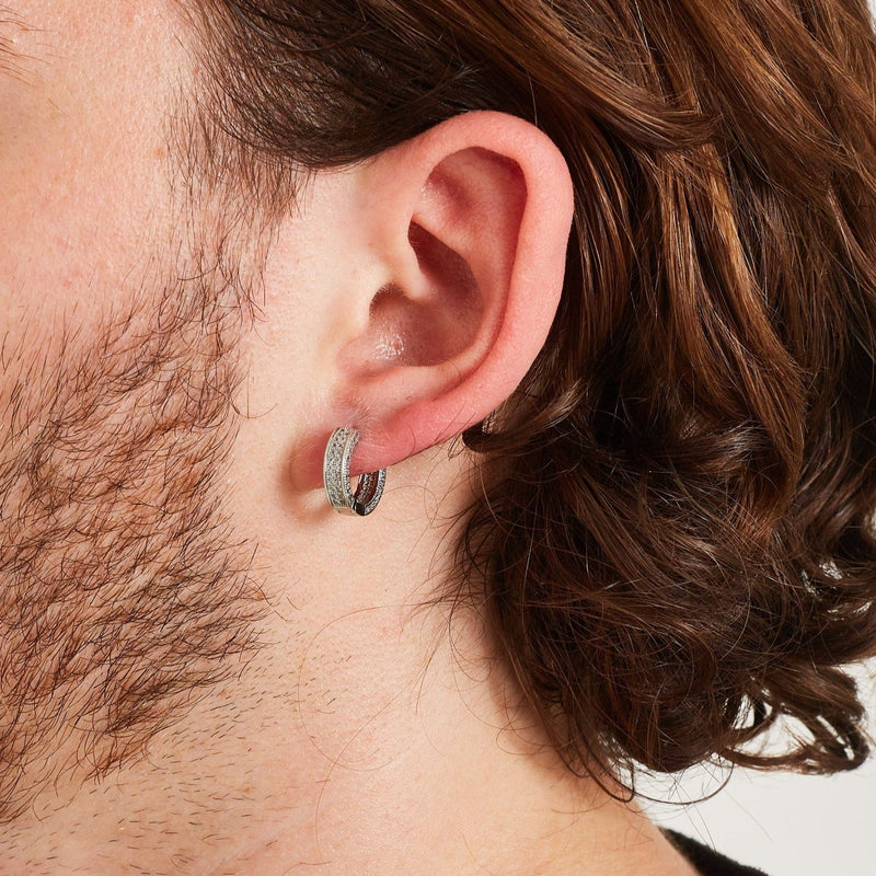 ICED DOUBLE ICED HOOP EARRINGS [18K WHITE GOLD]