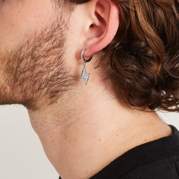 ICED LIGHTNING BOLT EARRINGS [18K WHITE GOLD]