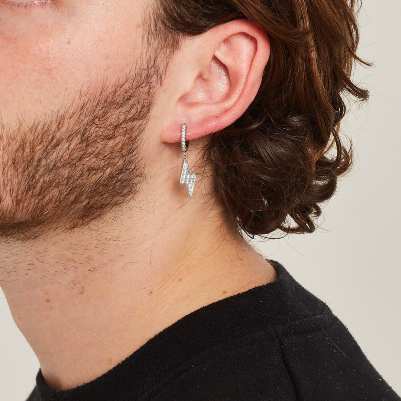 ICED LIGHTNING BOLT EARRINGS [18K WHITE GOLD]