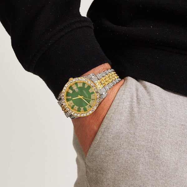 ICED HUNTER GREEN DIAL IN GOLD & WHITE SILVER