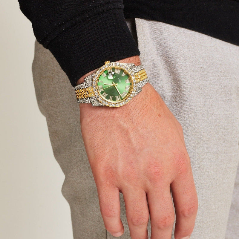 ICED HUNTER GREEN DIAL IN GOLD & WHITE SILVER