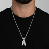 ICED CROWNED LETTER PENDANT [18K WHITE GOLD]