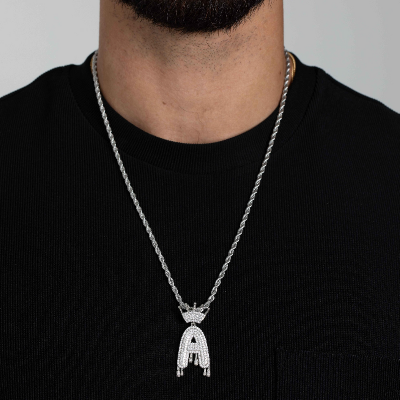 ICED CROWNED LETTER PENDANT [18K WHITE GOLD]