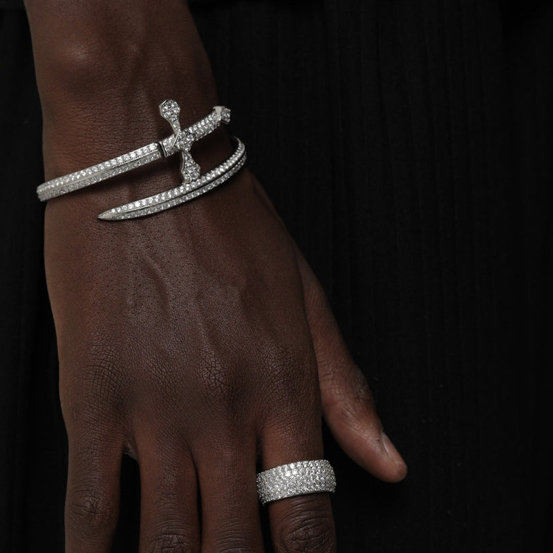 ICED NON LINK CROSS BRACELET [18K WHITE GOLD]