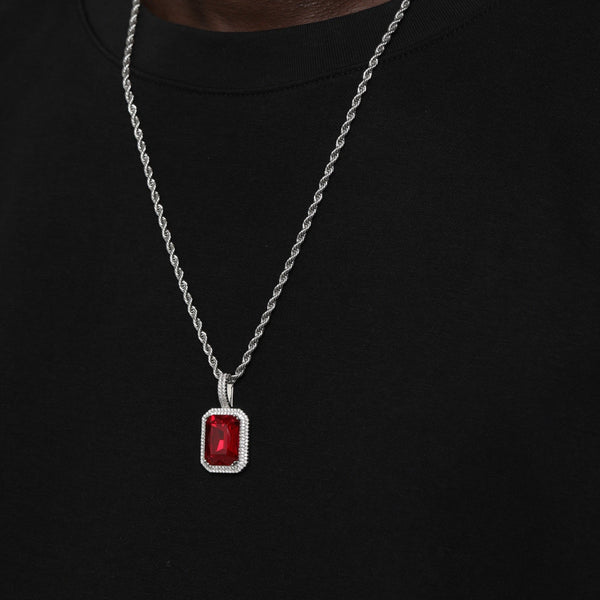 RUBY AND SILVER GEM PENDANT