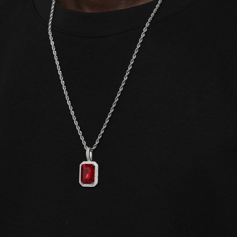 RUBY AND SILVER GEM PENDANT