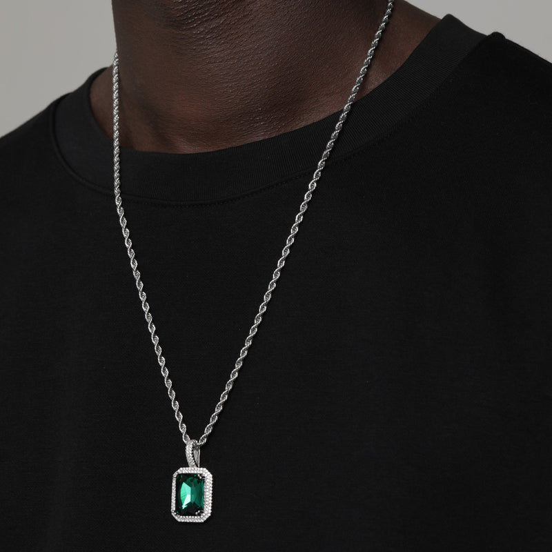 EMERALD AND SILVER GEM PENDANT