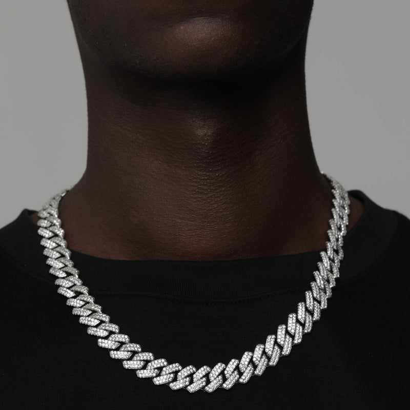 ICED DIAMOND PRONG CUBAN CHAIN [18K WHITE GOLD] 14MM