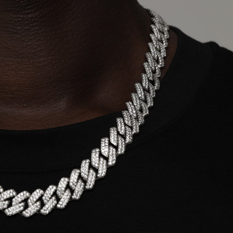 ICED DIAMOND PRONG CUBAN CHAIN [18K WHITE GOLD] 14MM