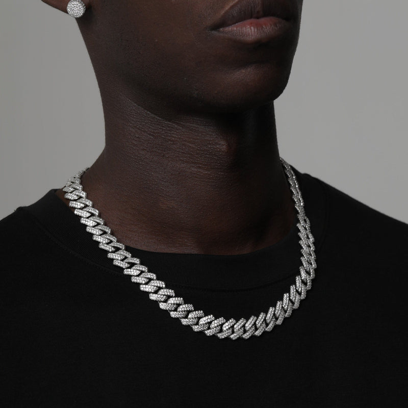 ICED DIAMOND PRONG CUBAN CHAIN [18K WHITE GOLD] 14MM