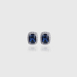 BLUE SQUARE CUT SAPHIRE EARRINGS [SILVER]