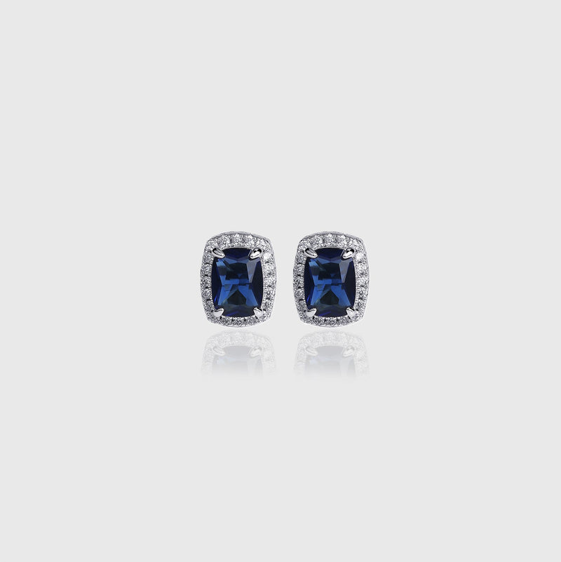 BLUE SQUARE CUT SAPHIRE EARRINGS [SILVER]