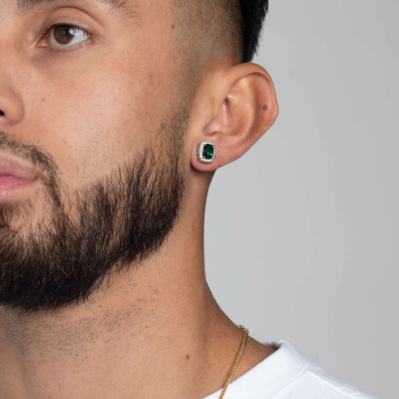 GREEN SQUARE CUT SAPHIRE EARRINGS [SILVER]