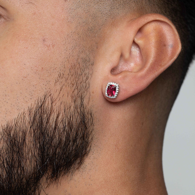 RED SQUARE CUT SAPHIRE EARRINGS [SILVER]