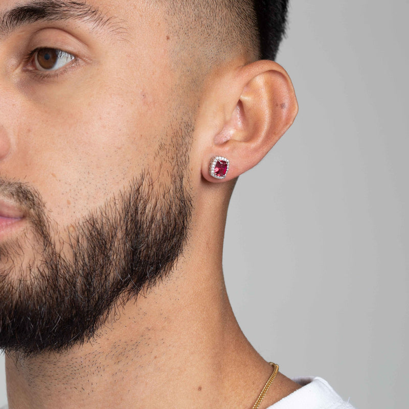 RED SQUARE CUT SAPHIRE EARRINGS [SILVER]