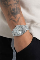 TRIPLE SILVER ICE ROMAN NUMERALS WATCH