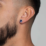 BLUE SQUARE CUT SAPHIRE EARRINGS [SILVER]