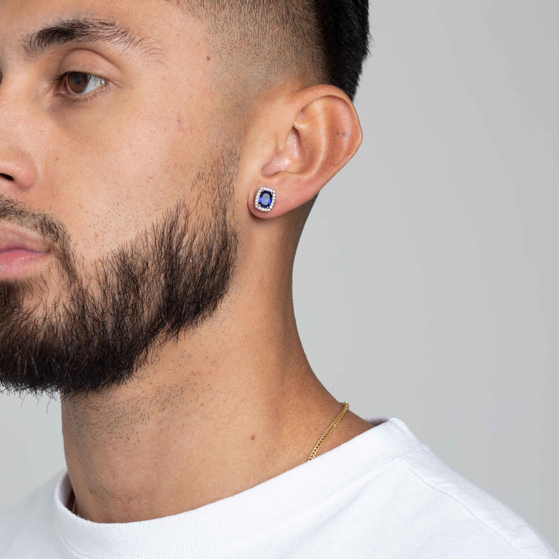 BLUE SQUARE CUT SAPHIRE EARRINGS [SILVER]