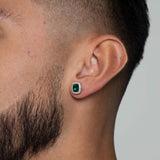 GREEN SQUARE CUT SAPHIRE EARRINGS [SILVER]