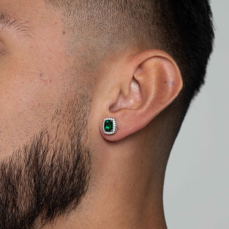 GREEN SQUARE CUT SAPHIRE EARRINGS [SILVER]