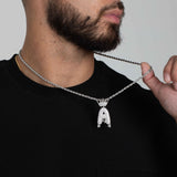 ICED CROWNED LETTER PENDANT [18K WHITE GOLD]