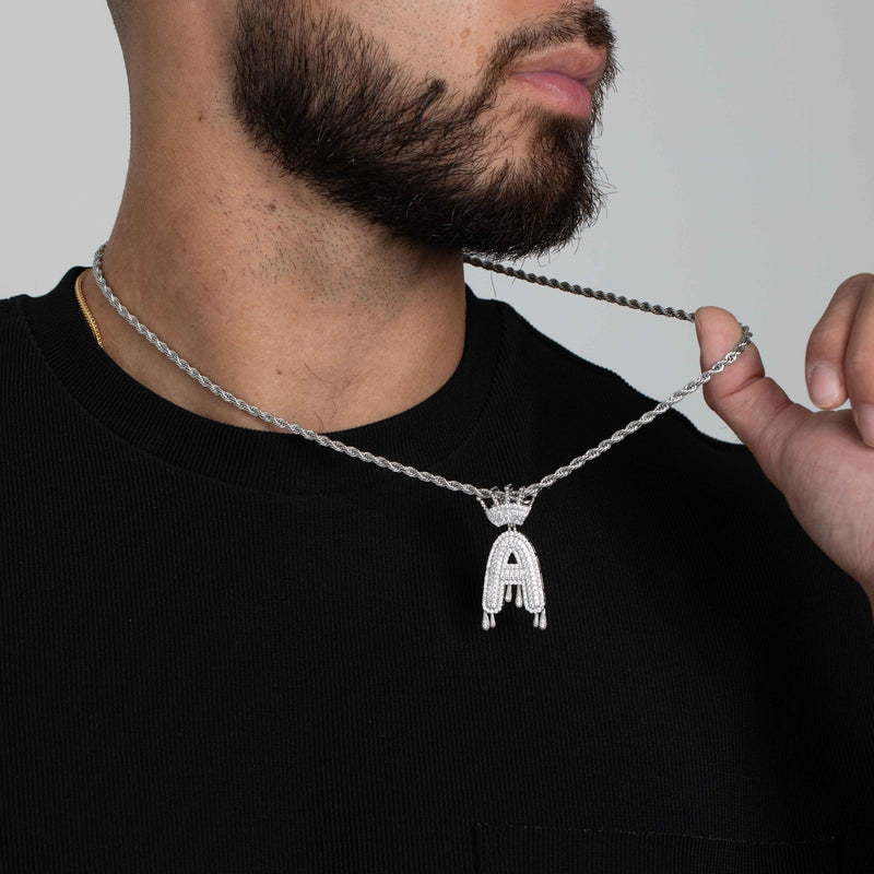 ICED CROWNED LETTER PENDANT [18K WHITE GOLD]