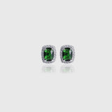 GREEN SQUARE CUT SAPHIRE EARRINGS [SILVER]
