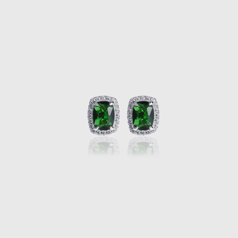 GREEN SQUARE CUT SAPHIRE EARRINGS [SILVER]