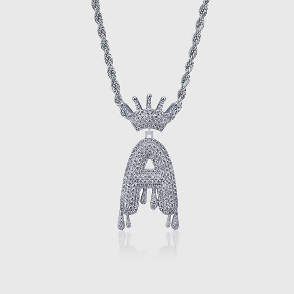 ICED CROWNED LETTER PENDANT [18K WHITE GOLD]