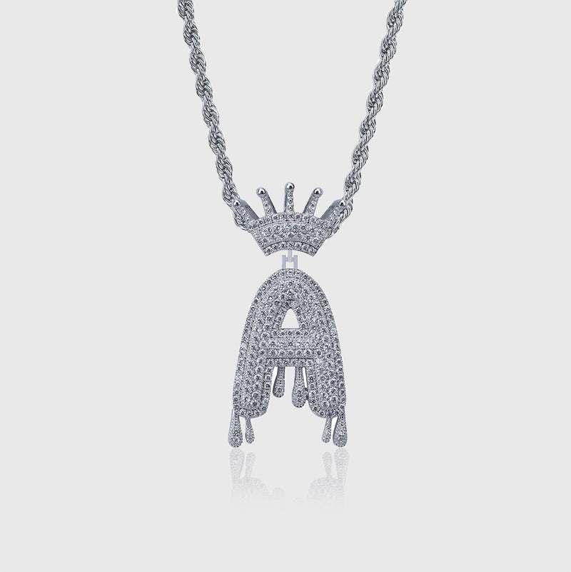ICED CROWNED LETTER PENDANT [18K WHITE GOLD]