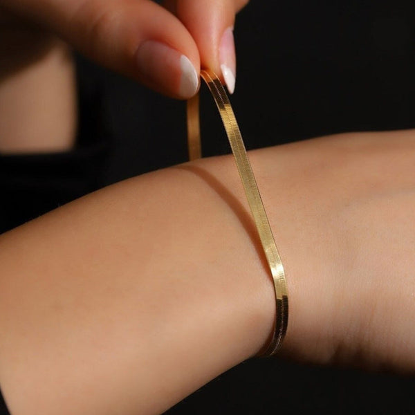 WOMENS HERRINGBONE BRACELET [18K GOLD] 3MM