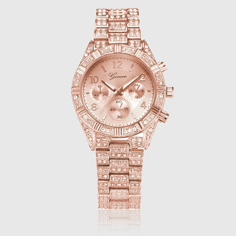 MALVOS ICED MULTI DIALED WOMEN'S WATCH IN ROSE GOLD - Malvos